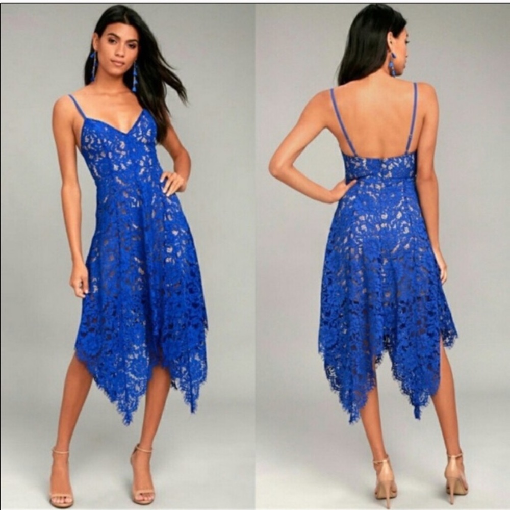 Lulu’s One Wish Lace Midi Dress Size M Royal Blue